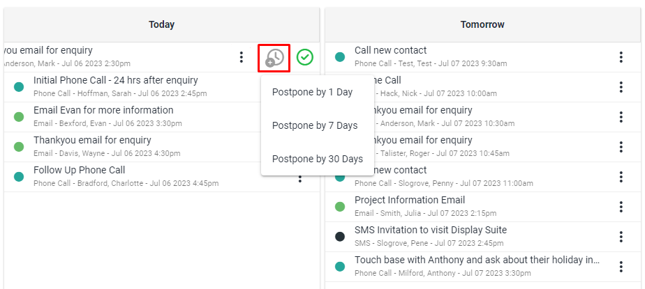Screenshot of postpone feature