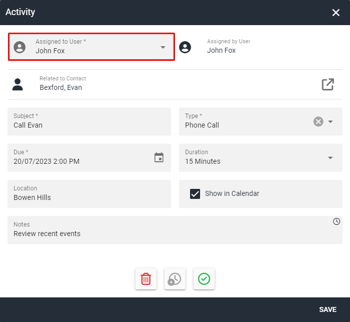 Screenshot of transfer activity example 2