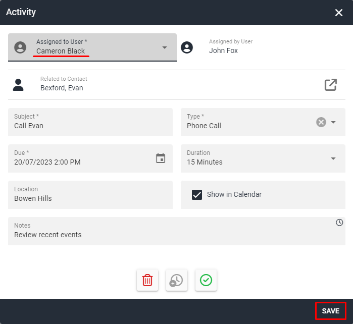 Screenshot of transfer activity permissions successful