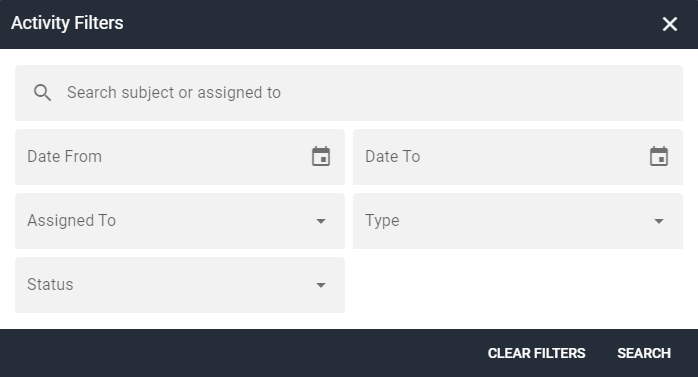 Screenshot of activity filters